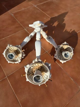 Farol forja 3 brazos blanco años 70