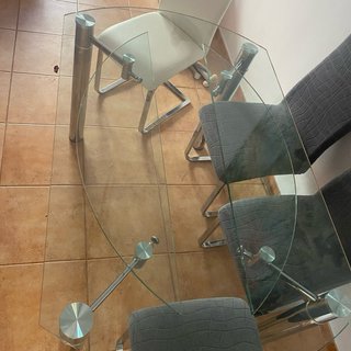 Mesa redonda cristal y metal 140x90