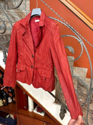 Giacca blazer donna in  vera pelle vintage rossa