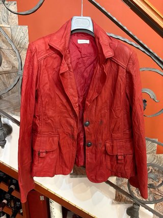Giacca blazer donna in  vera pelle vintage rossa