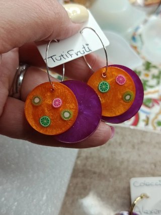 Pendientes Tutifruti Naranja y Morado