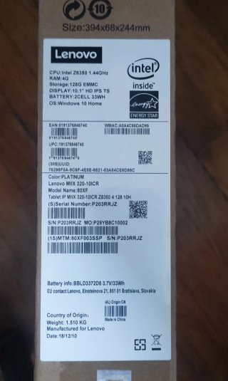 Lenovo Miix 320-10ICR 80XF Plata