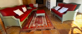 Conjunto Sofás y Butaca Mimbre Verde/Rojo