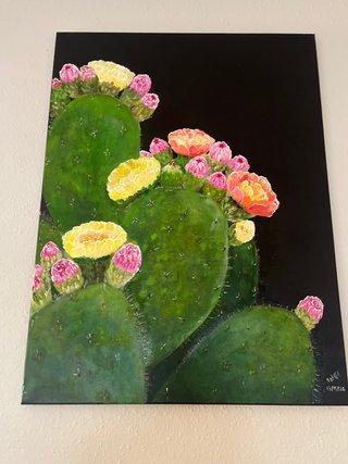 Cuadro pintado a mano cactus flores