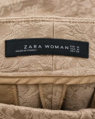 Pantaloni Zara jacquard floreale tortora