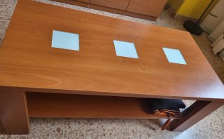 Mueble de salón madera y cristal