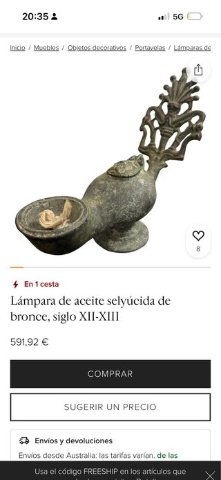 Lámpara de aceite Selúcida de bronce