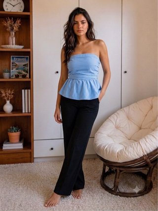 Blusa Peplum Rayas Azul y blanca