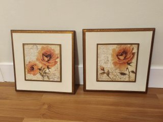 2 Cuadros Rosas y Letras 33x33cm