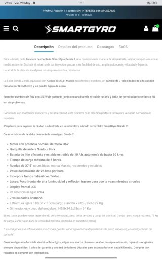 Bicicleta Eléctrica SmartGyro Senda 2
