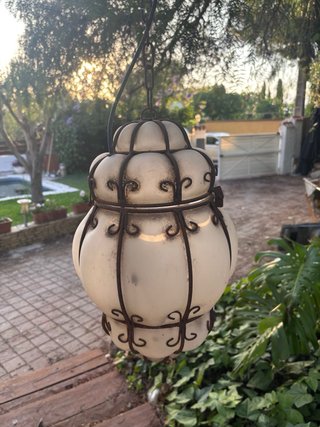 Farol exterior metal y cristal de techo