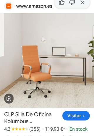 Silla de oficina naranja con base metálica