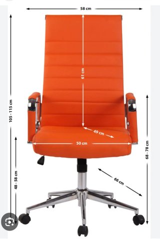 Silla de oficina naranja con base metálica