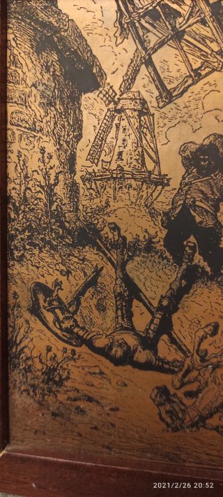 Cuadro matriz cobre grabado antiguo Don Quijote