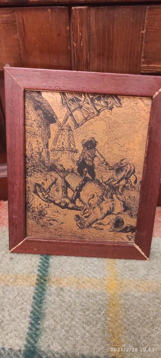 Cuadro matriz cobre grabado antiguo Don Quijote