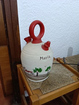 Botijo de barro antiguo decorado