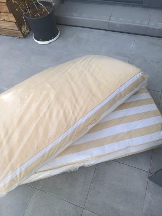 Cojines Rayas Terraza Blanco y Amarillo Nuevo.