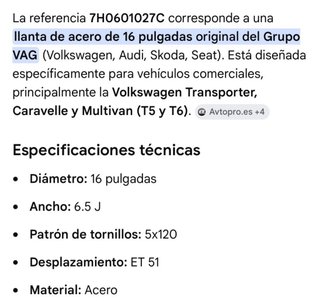 Llanta de hierro Volkswagen 16”