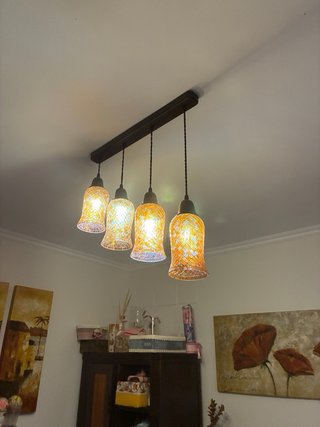 Lámparas de salón madera y cristal 2 unidades