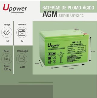 Batería U-Power AGM 12V 12Ah Sellada Recargable