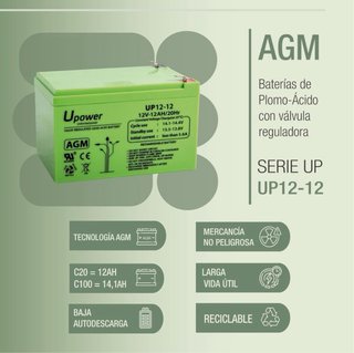 Batería U-Power AGM 12V 12Ah Sellada Recargable