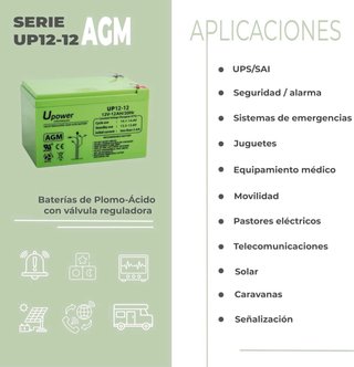 Batería U-Power AGM 12V 12Ah Sellada Recargable