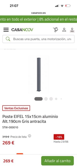 Poste aluminio 15x15 190cm gris antracita