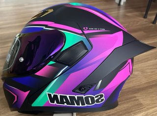Casco de moto Soman azul y morado