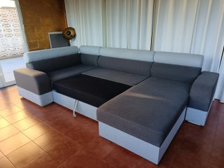 Sofá Cama Chaise Longue Gris y Blanco