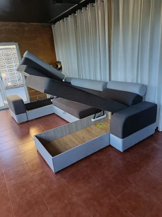 Sofá Cama Chaise Longue Gris y Blanco