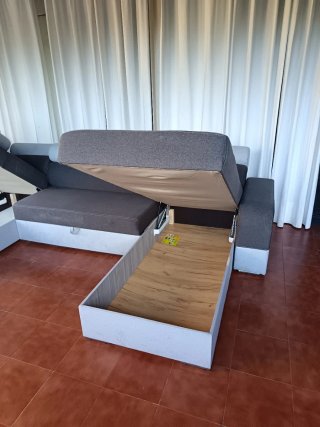 Sofá Cama Chaise Longue Gris y Blanco