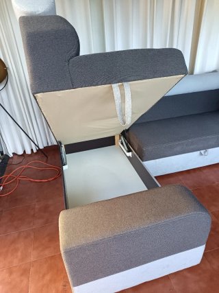Sofá Cama Chaise Longue Gris y Blanco