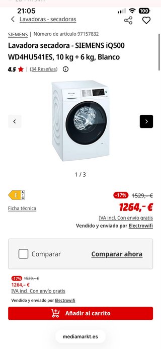 Lavasecadora Siemens 10kg/6kg 1400rpm