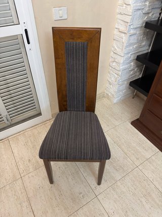 Mesa de forja, cristal y madera + 6 sillas