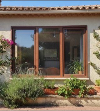 Ventanas PVC Climalit madera gran formato + puerta
