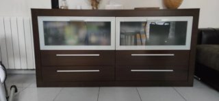 Mueble comedor buffet madera y cristal