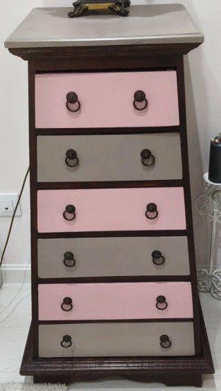 Sinfonier madera 6 cajones  rosa y gris