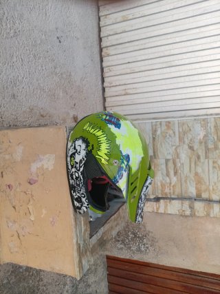 Casco Moto Enduro/Motocross Verde y Plata