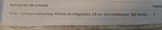 Grupo filtrante campana extractora Balay