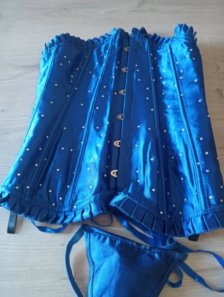 Conjunto Corsé y Tanga Azul Talla Única