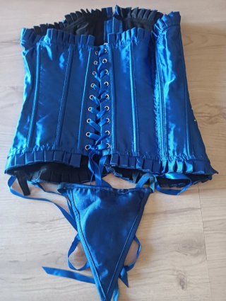 Conjunto Corsé y Tanga Azul Talla Única