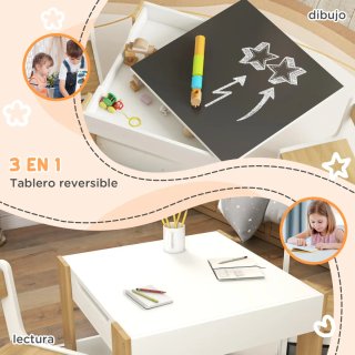 Mesa y 2 Sillas Infantiles pupitre pizarra cajones