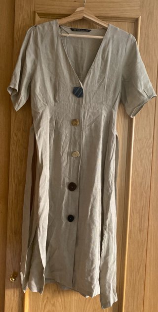 Vestido Zara Lino/Viscosa Botones Talla M