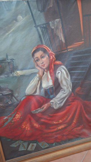 Óleo Original L. Gepiérre Gitana Cartas 78x58cm