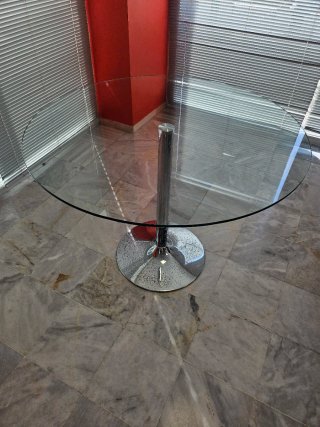 Mesa redonda cristal 105cm pie cromado