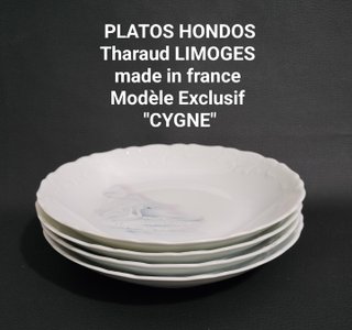 4 Platos Hondos Tharaud Limoges Cygne