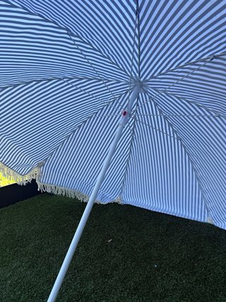 Sombrilla Ibicenca XXL Flecos Rayas Azul/Blanco