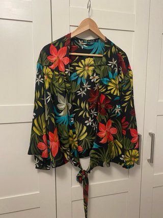 Kimono floral negro talla única