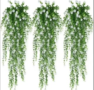 Plantas Artificiales Colgantes Verdes y Rosas