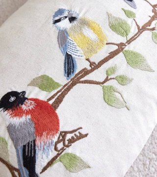 Funda Cojín Bordada Pájaros 30x50